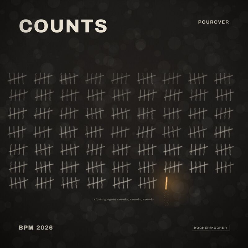 COUNTS — cover art. Rows of tally marks; the newest mark glows.