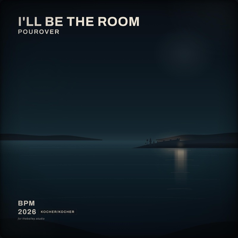 I'll Be the Room — cover art. A still lake at night under a field of stars; a low house on the far shore, one window lit, its light held on the water.